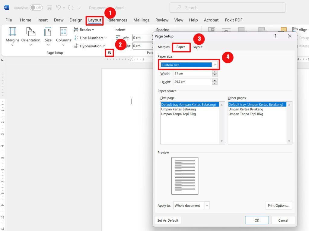 Mengatur ukuran kertas di ms word 2